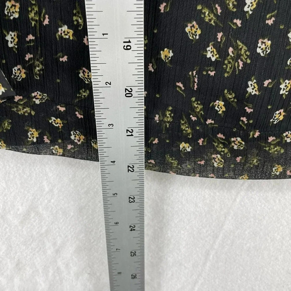 H&M Blouse Women's Sz 6 Black Floral Ruffle Puff Sleeves Long Sleeves Sheer - Picture 4 of 11